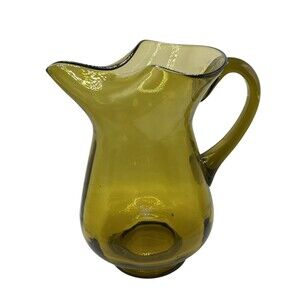 Vintage Emploi Yellow Translucent 64 Oz Hand Blown 10" Glass Pitcher Italy Used